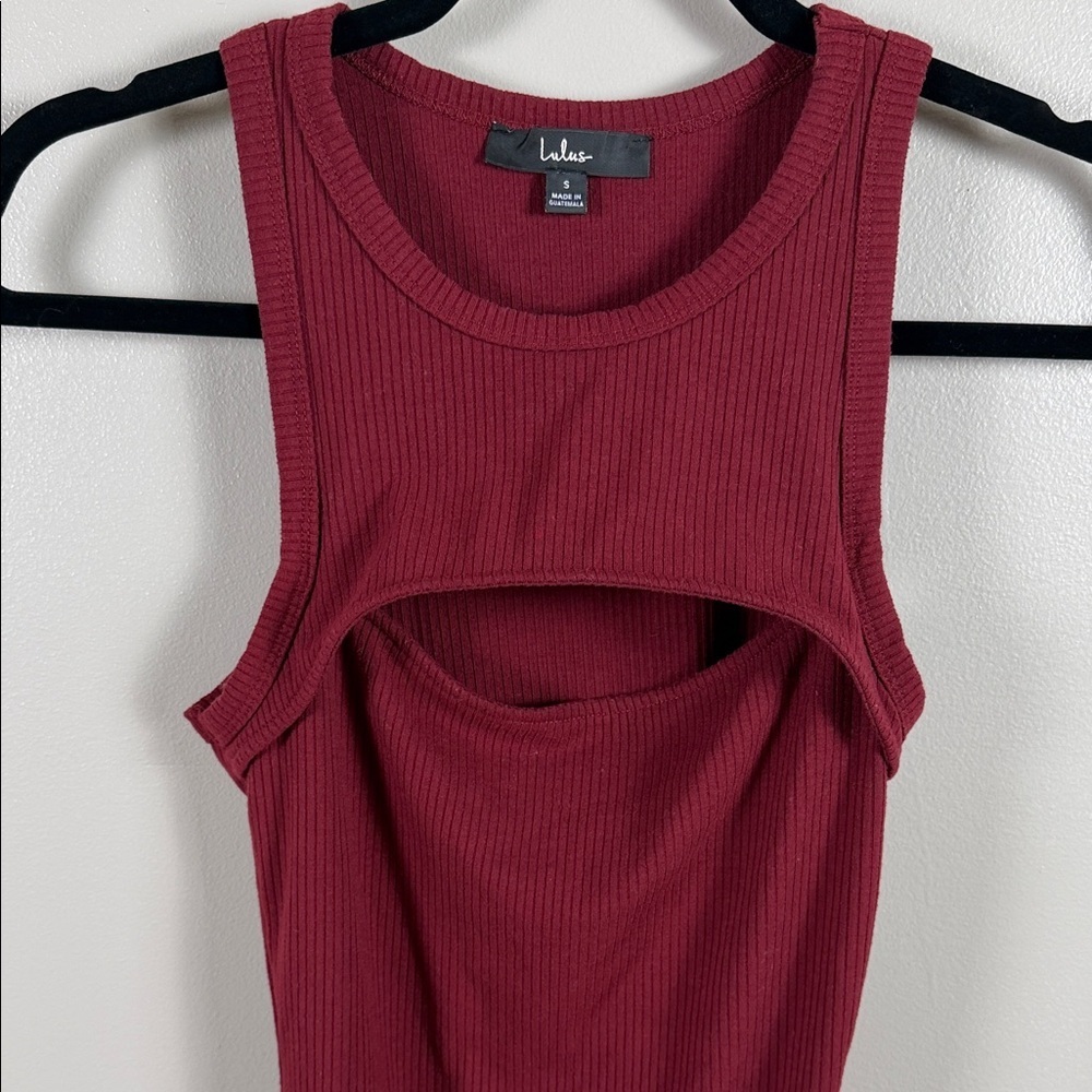 Lulu's Ribbed Cutout Bodysuit in Deep Wine